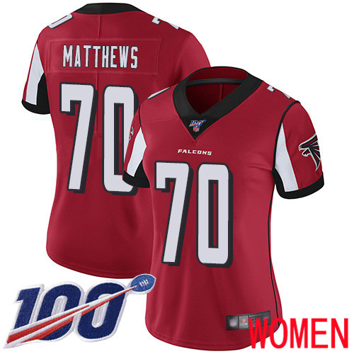 Atlanta Falcons Limited Red Women Jake Matthews Home Jersey NFL Football #70 100th Season Vapor Untouchable